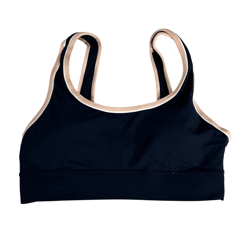 Athleta Breathe Longline Bra Navy Blue Pink Trim Light Impact 5544-0003 Womens M